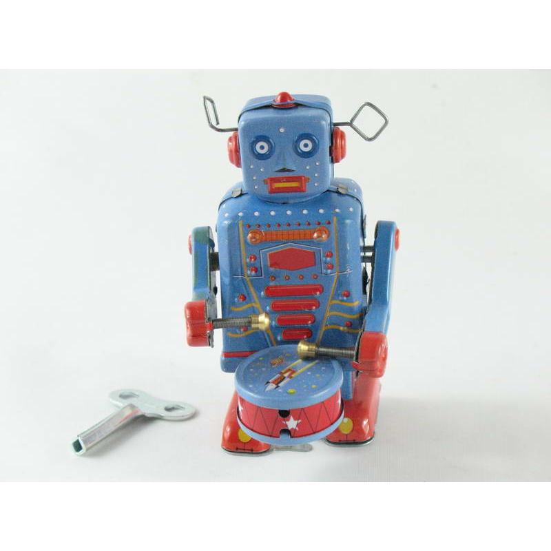 Blechspielzeug - Roboter trommelnd in blau-rot